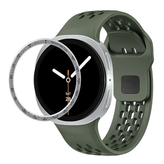For Samsung Galaxy Watch8 44mm Speed Bezel and Black Reverse Buckle Silicone Watch Band(Army Green Silver)