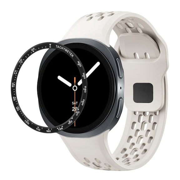 For Samsung Galaxy Watch8 44mm Speed Bezel and Black Reverse Buckle Silicone Watch Band(Beige Black)