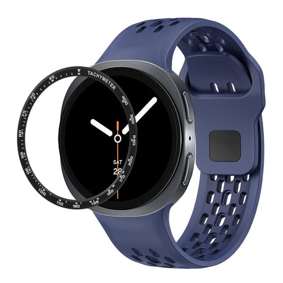 For Samsung Galaxy Watch8 44mm Speed Bezel and Black Reverse Buckle Silicone Watch Band(Midnight Blue Black)