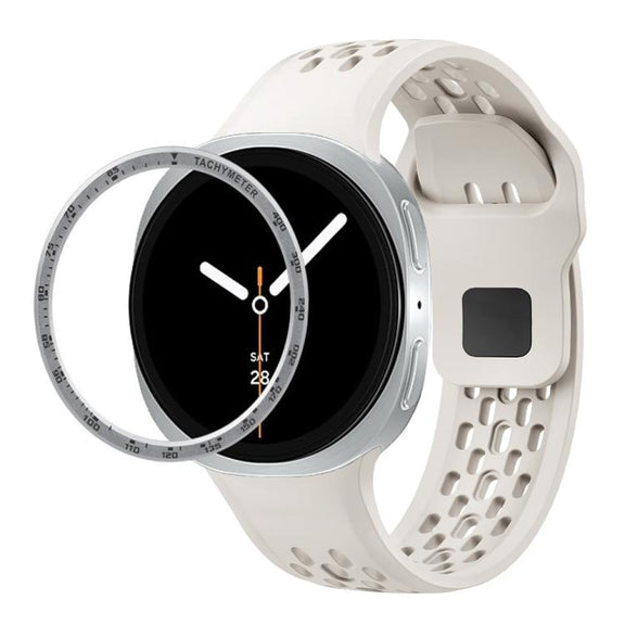 For Samsung Galaxy Watch8 40mm Speed Bezel and Black Reverse Buckle Silicone Watch Band(Beige Silver)