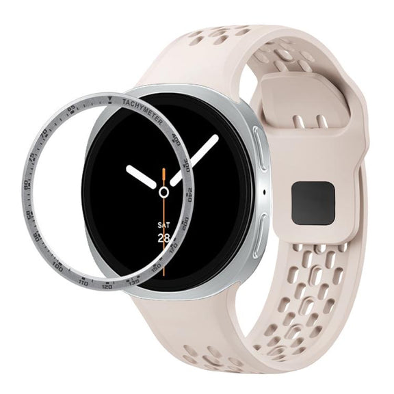 For Samsung Galaxy Watch8 40mm Speed Bezel and Black Reverse Buckle Silicone Watch Band(Starlight Silver)
