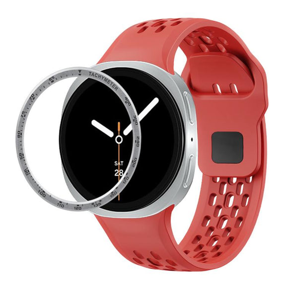 For Samsung Galaxy Watch8 40mm Speed Bezel and Black Reverse Buckle Silicone Watch Band(Red Silver)