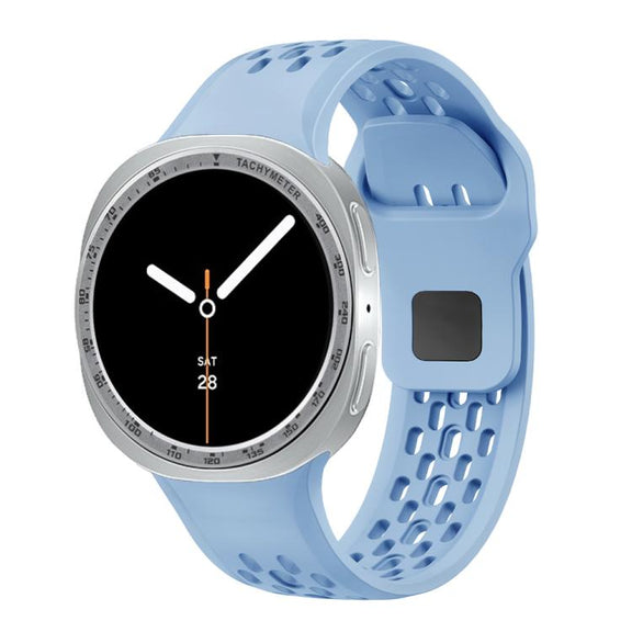 For Samsung Galaxy Watch8 40mm Speed Bezel and Black Reverse Buckle Silicone Watch Band(Light Blue Silver)