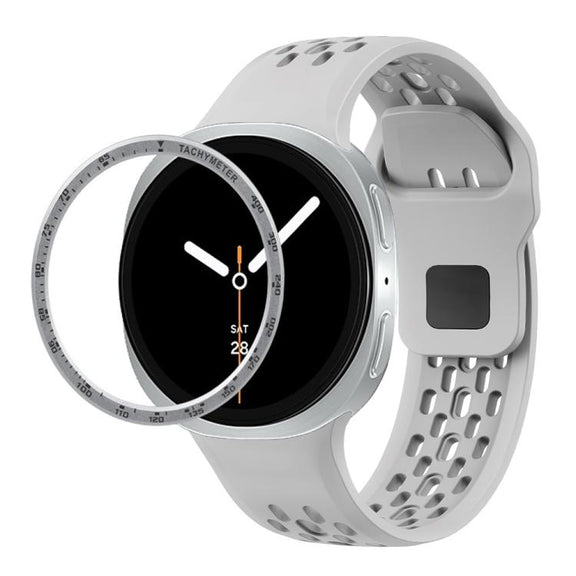 For Samsung Galaxy Watch8 40mm Speed Bezel and Black Reverse Buckle Silicone Watch Band(Gray Silver)