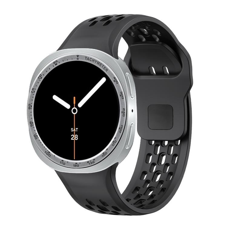 For Samsung Galaxy Watch8 40mm Speed Bezel and Black Reverse Buckle Silicone Watch Band(Black Silver)