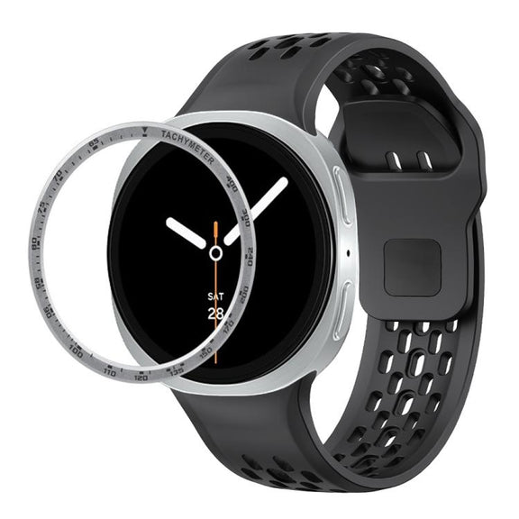 For Samsung Galaxy Watch8 40mm Speed Bezel and Black Reverse Buckle Silicone Watch Band(Black Silver)