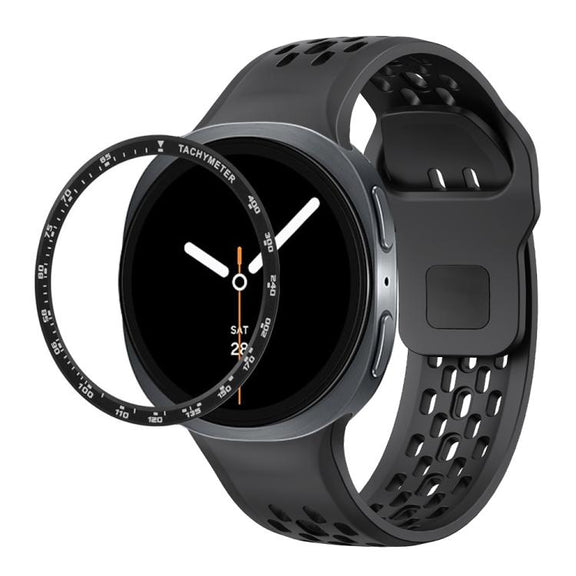 For Samsung Galaxy Watch8 40mm Speed Bezel and Black Reverse Buckle Silicone Watch Band(Black Black)