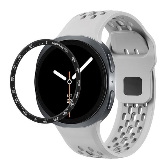 For Samsung Galaxy Watch8 40mm Speed Bezel and Black Reverse Buckle Silicone Watch Band(Gray Black)