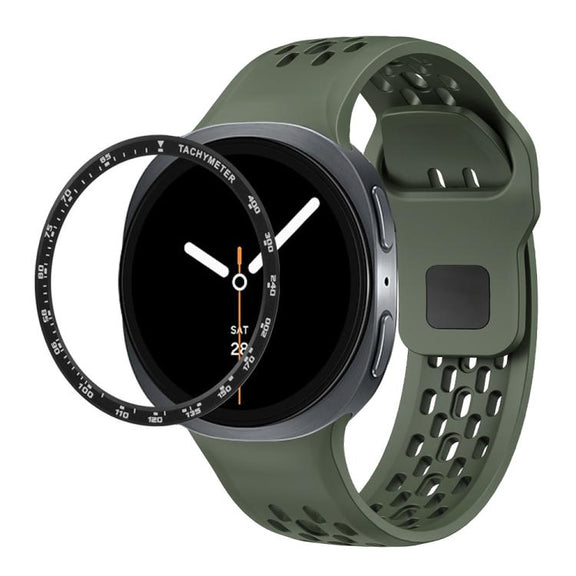 For Samsung Galaxy Watch8 40mm Speed Bezel and Black Reverse Buckle Silicone Watch Band(Army Green Black)