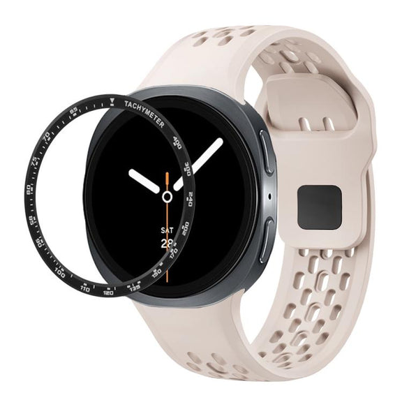 For Samsung Galaxy Watch8 40mm Speed Bezel and Black Reverse Buckle Silicone Watch Band(Starlight Black)