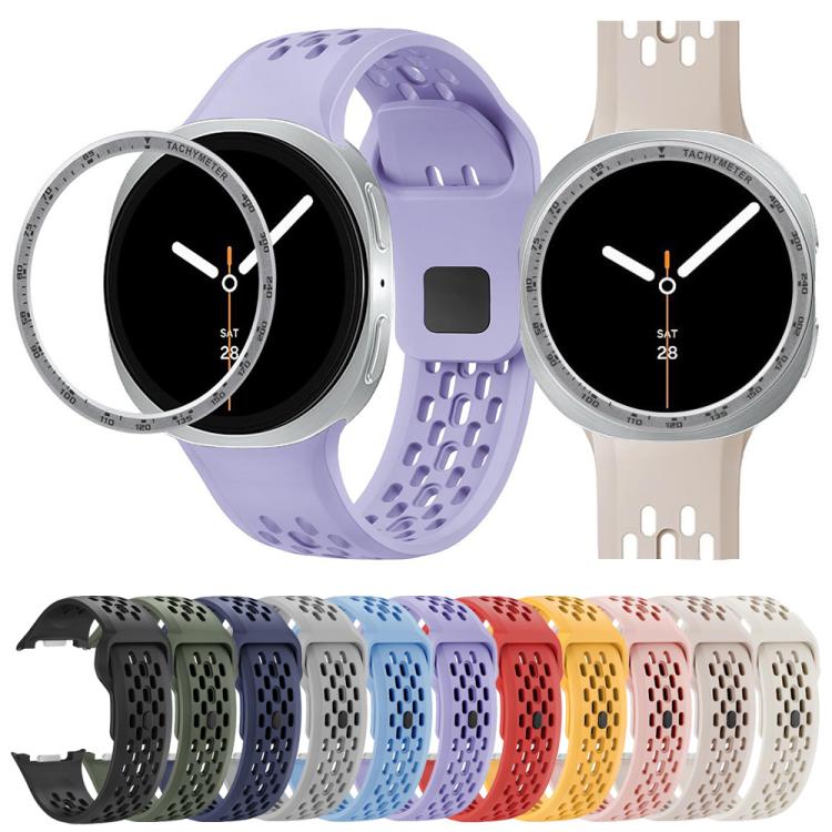 For Samsung Galaxy Watch8 44mm Speed Bezel and Black Reverse Buckle Silicone Watch Band(Beige Silver) - free shipping - PMC TechLife - Order now!