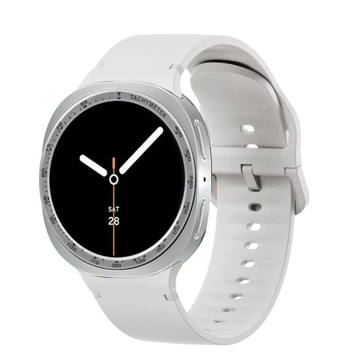 For Samsung Galaxy Watch8 44mm Speed Bezel and Solid Color Stitched Silicone Watch Band(Lime White Silver)