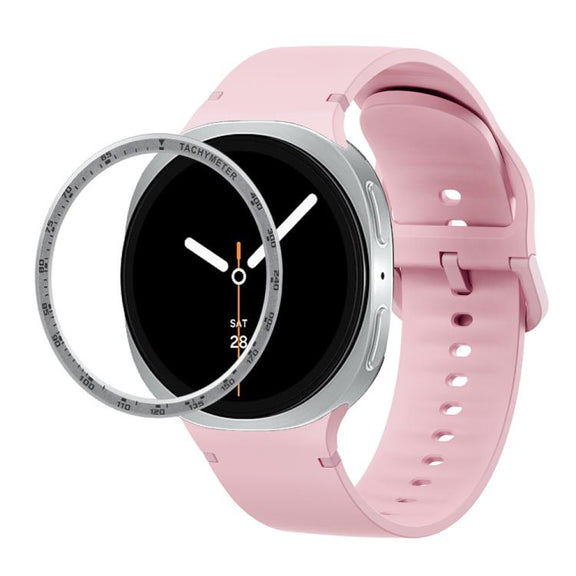 For Samsung Galaxy Watch8 44mm Speed Bezel and Solid Color Stitched Silicone Watch Band(Light Pink Silver)
