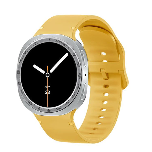 For Samsung Galaxy Watch8 44mm Speed Bezel and Solid Color Stitched Silicone Watch Band(Official Yellow Silver)
