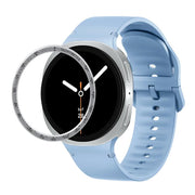 For Samsung Galaxy Watch8 44mm Speed Bezel and Solid Color Stitched Silicone Watch Band(Light Blue Silver)