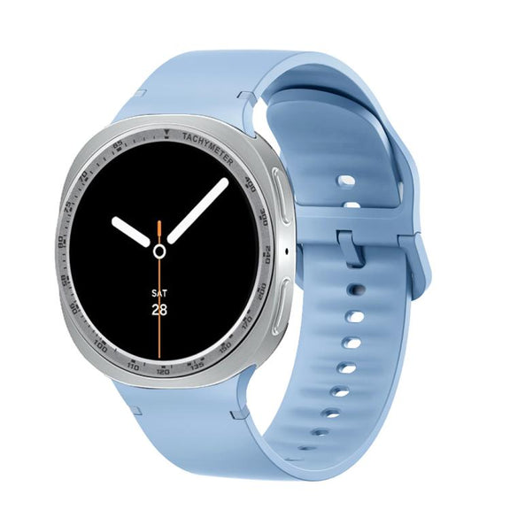 For Samsung Galaxy Watch8 44mm Speed Bezel and Solid Color Stitched Silicone Watch Band(Light Blue Silver)