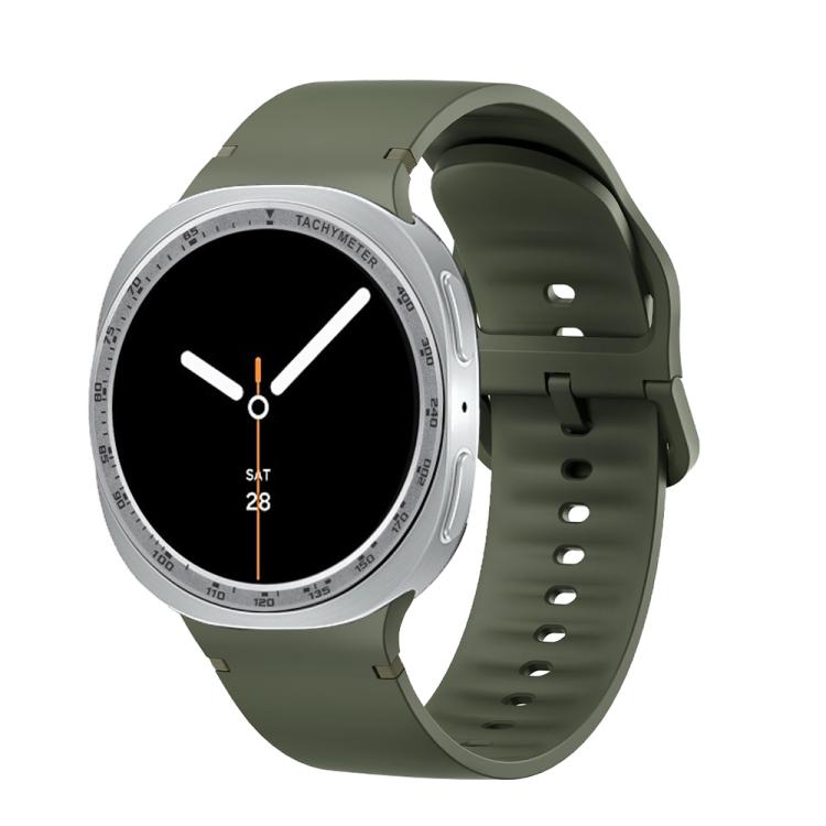 For Samsung Galaxy Watch8 44mm Speed Bezel and Solid Color Stitched Silicone Watch Band(Army Green Silver)