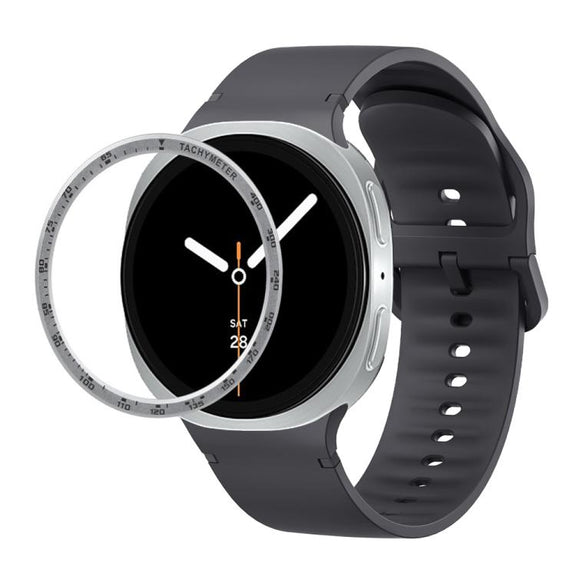 For Samsung Galaxy Watch8 44mm Speed Bezel and Solid Color Stitched Silicone Watch Band(Dark Gray Silver)