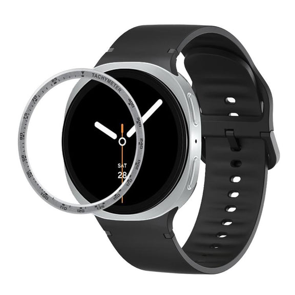 For Samsung Galaxy Watch8 44mm Speed Bezel and Solid Color Stitched Silicone Watch Band(Black Silver)