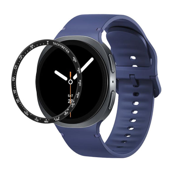For Samsung Galaxy Watch8 44mm Speed Bezel and Solid Color Stitched Silicone Watch Band(Midnight Blue Black)