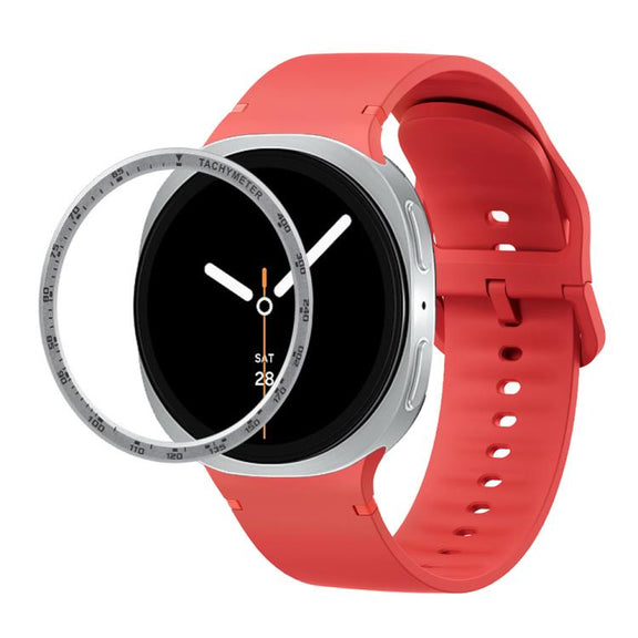 For Samsung Galaxy Watch8 40mm Speed Bezel and Solid Color Stitched Silicone Watch Band(Red Silver)