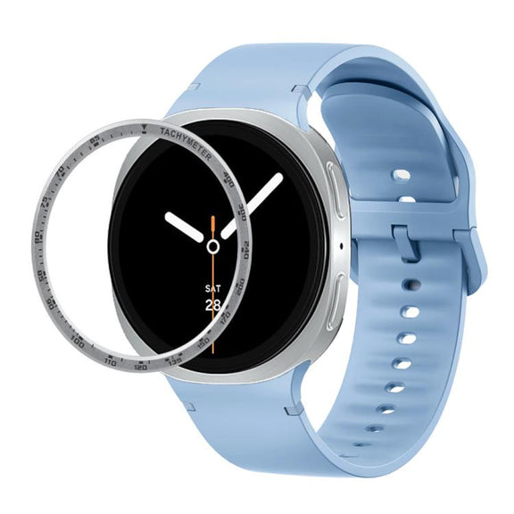 For Samsung Galaxy Watch8 40mm Speed Bezel and Solid Color Stitched Silicone Watch Band(Light Blue Silver)