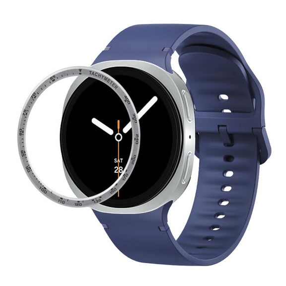 For Samsung Galaxy Watch8 40mm Speed Bezel and Solid Color Stitched Silicone Watch Band(Midnight Blue Silver)