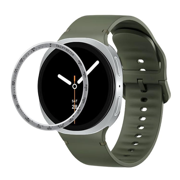 For Samsung Galaxy Watch8 40mm Speed Bezel and Solid Color Stitched Silicone Watch Band(Army Green Silver)