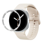 For Samsung Galaxy Watch8 44mm Diamond Bezel and Solid Color Stitched Silicone Watch Band(Starlight Silver)