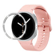 For Samsung Galaxy Watch8 44mm Diamond Bezel and Solid Color Stitched Silicone Watch Band(Pink Silver) - free shipping - PMC TechLife - Order now!