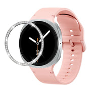 For Samsung Galaxy Watch8 44mm Diamond Bezel and Solid Color Stitched Silicone Watch Band(Pink Silver)