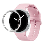 For Samsung Galaxy Watch8 44mm Diamond Bezel and Solid Color Stitched Silicone Watch Band(Light Pink Silver)