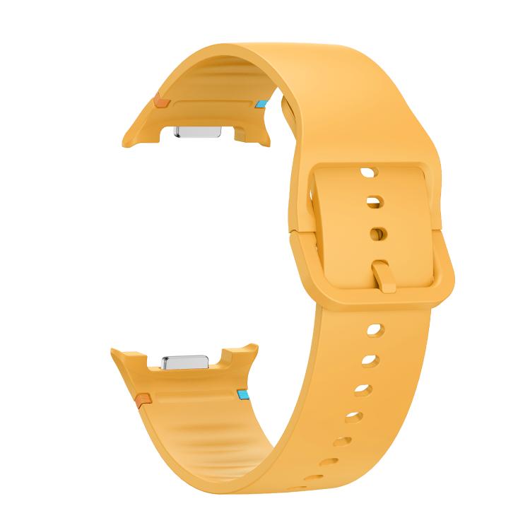 For Samsung Galaxy Watch8 44mm Diamond Bezel and Solid Color Stitched Silicone Watch Band(Official Yellow Silver) - free shipping - PMC TechLife - Order now!