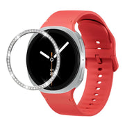For Samsung Galaxy Watch8 44mm Diamond Bezel and Solid Color Stitched Silicone Watch Band(Red Silver)