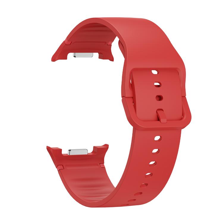 For Samsung Galaxy Watch8 44mm Diamond Bezel and Solid Color Stitched Silicone Watch Band(Red Silver) - free shipping - PMC TechLife - Order now!