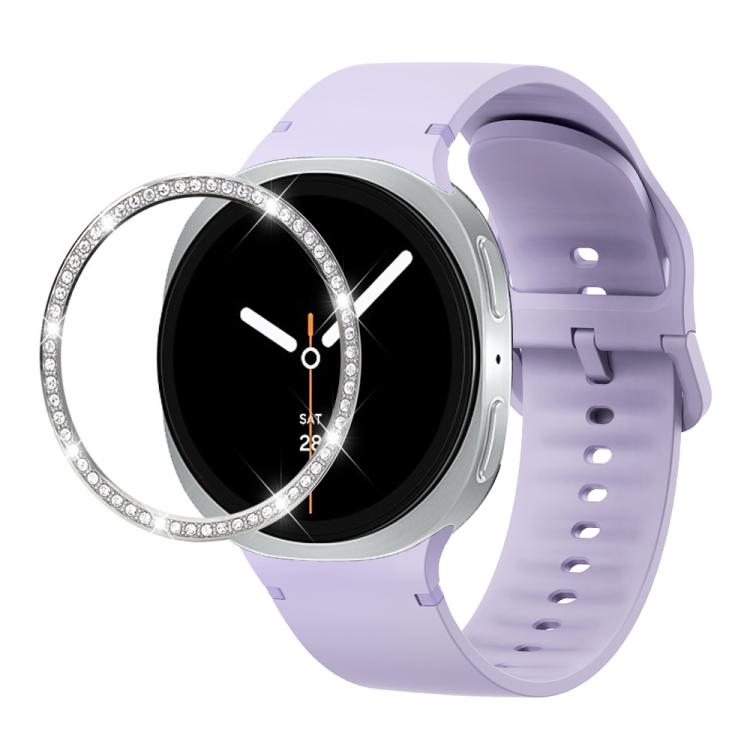 For Samsung Galaxy Watch8 44mm Diamond Bezel and Solid Color Stitched Silicone Watch Band(Official Purple Silver) - free shipping - PMC TechLife - Order now!