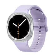 For Samsung Galaxy Watch8 44mm Diamond Bezel and Solid Color Stitched Silicone Watch Band(Official Purple Silver)