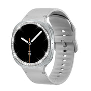 For Samsung Galaxy Watch8 44mm Diamond Bezel and Solid Color Stitched Silicone Watch Band(Gray Silver)