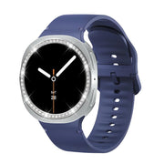 For Samsung Galaxy Watch8 44mm Diamond Bezel and Solid Color Stitched Silicone Watch Band(Midnight Blue Silver)