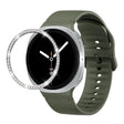For Samsung Galaxy Watch8 44mm Diamond Bezel and Solid Color Stitched Silicone Watch Band(Army Green Silver) - free shipping - PMC TechLife - Order now!