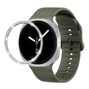 For Samsung Galaxy Watch8 44mm Diamond Bezel and Solid Color Stitched Silicone Watch Band(Army Green Silver)