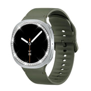For Samsung Galaxy Watch8 44mm Diamond Bezel and Solid Color Stitched Silicone Watch Band(Army Green Silver)