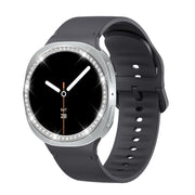 For Samsung Galaxy Watch8 44mm Diamond Bezel and Solid Color Stitched Silicone Watch Band(Dark Gray Silver)