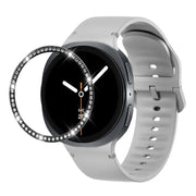 For Samsung Galaxy Watch8 44mm Diamond Bezel and Solid Color Stitched Silicone Watch Band(Gray Black)