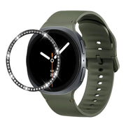 For Samsung Galaxy Watch8 44mm Diamond Bezel and Solid Color Stitched Silicone Watch Band(Army Green Black)