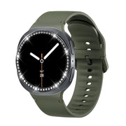 For Samsung Galaxy Watch8 44mm Diamond Bezel and Solid Color Stitched Silicone Watch Band(Army Green Black)