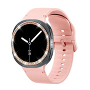 For Samsung Galaxy Watch8 44mm Diamond Bezel and Solid Color Stitched Silicone Watch Band(Pink Rose Gold)