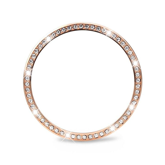 For Samsung Galaxy Watch8 44mm Diamond Bezel and Solid Color Stitched Silicone Watch Band(Pink Rose Gold)