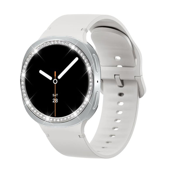 For Samsung Galaxy Watch8 40mm Diamond Bezel and Solid Color Stitched Silicone Watch Band(Lime White Silver)