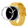 For Samsung Galaxy Watch8 40mm Diamond Bezel and Solid Color Stitched Silicone Watch Band(Official Yellow Silver) - free shipping - PMC TechLife - Order now!